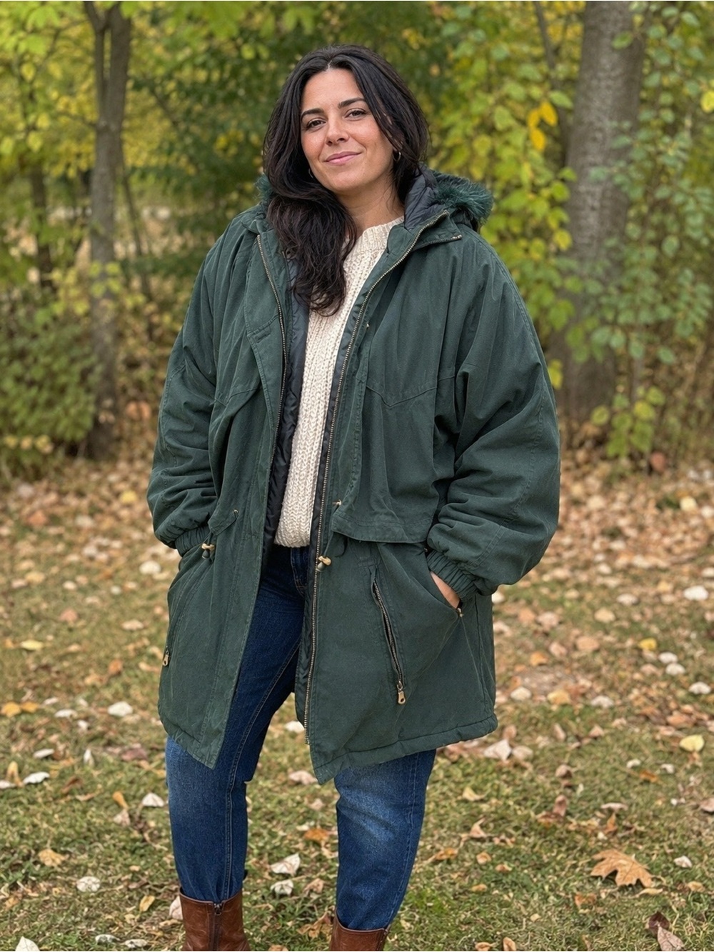 Vtg Braetan Parka Jacket Coat Womens M Green Warm Lined Zipper Faux Fur *READ*
